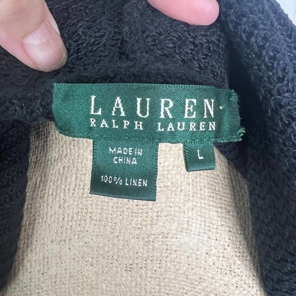 Lauren Ralph Lauren Open Front Black 100% Linen Cardigan L - Picture 5 of 6